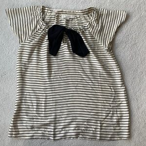 LOFT- stripped capped sleeve blouse with bow